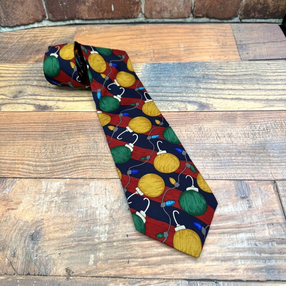 Save The Children Collection Bright Lights Baubles Men's Silk Christmas Tie USA‎